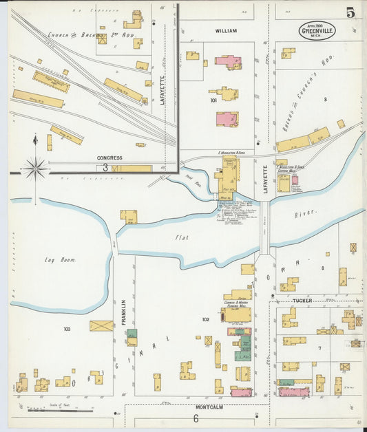Sanborn Fire Insurance Map from Greenville, Montcalm County, Michigan (1900), Sheet #0005 - Historic Sanborn Fire Insurance Map Print, vintage old map wall art, antique decor, genealogy gift, Michigan Michigan map