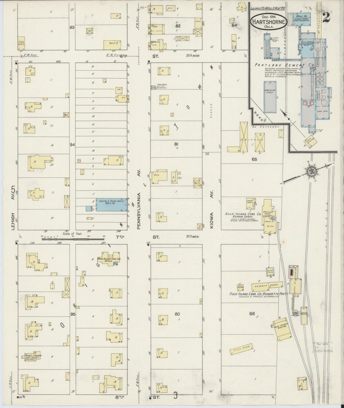 Sanborn Fire Insurance Map from Hartshorne, Pittsburg County, Oklahoma (1914), Sheet #0002 - Historic Sanborn Fire Insurance Map Print, vintage old map wall art, antique decor, genealogy gift, Oklahoma Oklahoma map