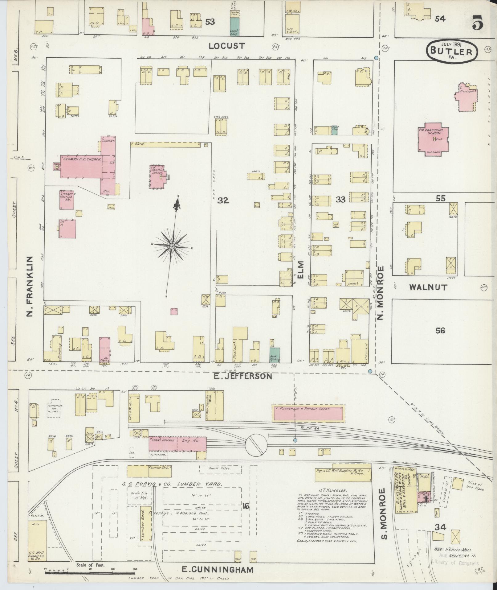 Sanborn Fire Insurance Map from Butler, Butler County, Pennsylvania (1891), Sheet #0005 - Historic Sanborn Fire Insurance Map Print, vintage old map wall art, antique decor, genealogy gift, Pennsylvania Pennsylvania map