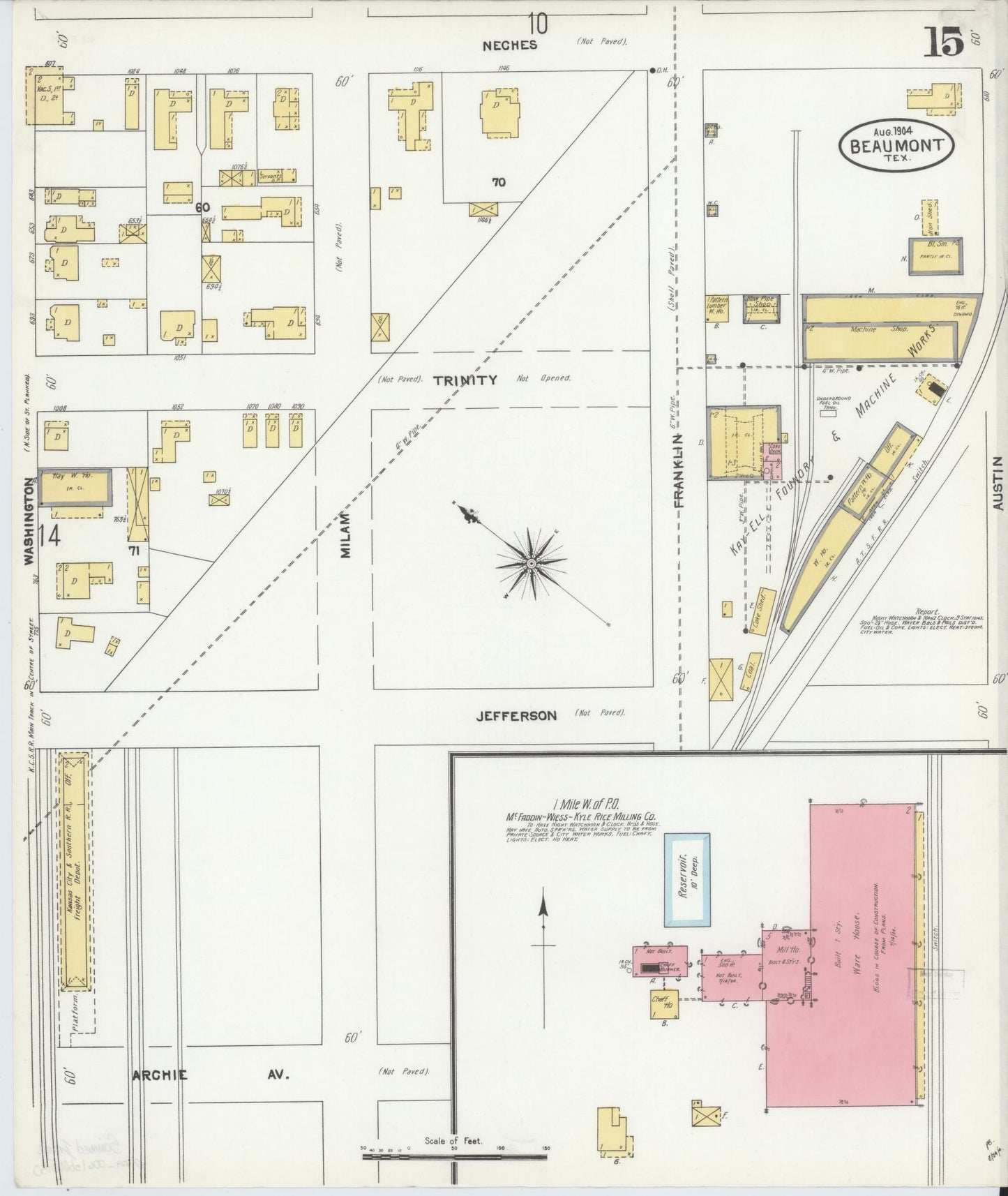 Sanborn Fire Insurance Map from Beaumont, Jefferson County, Texas (1904), Sheet #0015 - Historic Sanborn Fire Insurance Map Print, vintage old map wall art, antique decor, genealogy gift, Texas Texas map