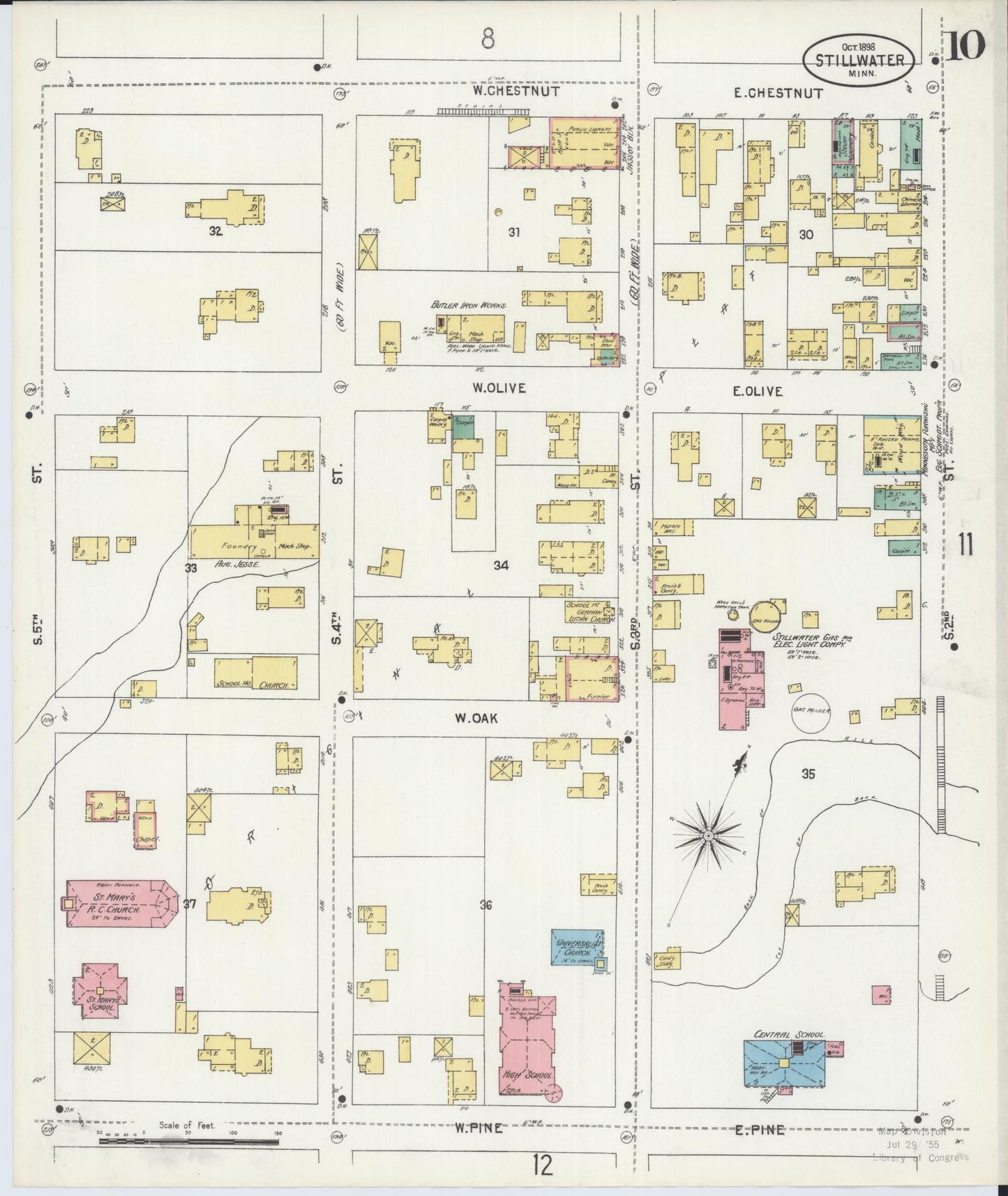 Sanborn Fire Insurance Map from Stillwater, Washington County, Minnesota (1898), Sheet #0010 - Historic Sanborn Fire Insurance Map Print, vintage old map wall art, antique decor, genealogy gift, Minnesota Minnesota map