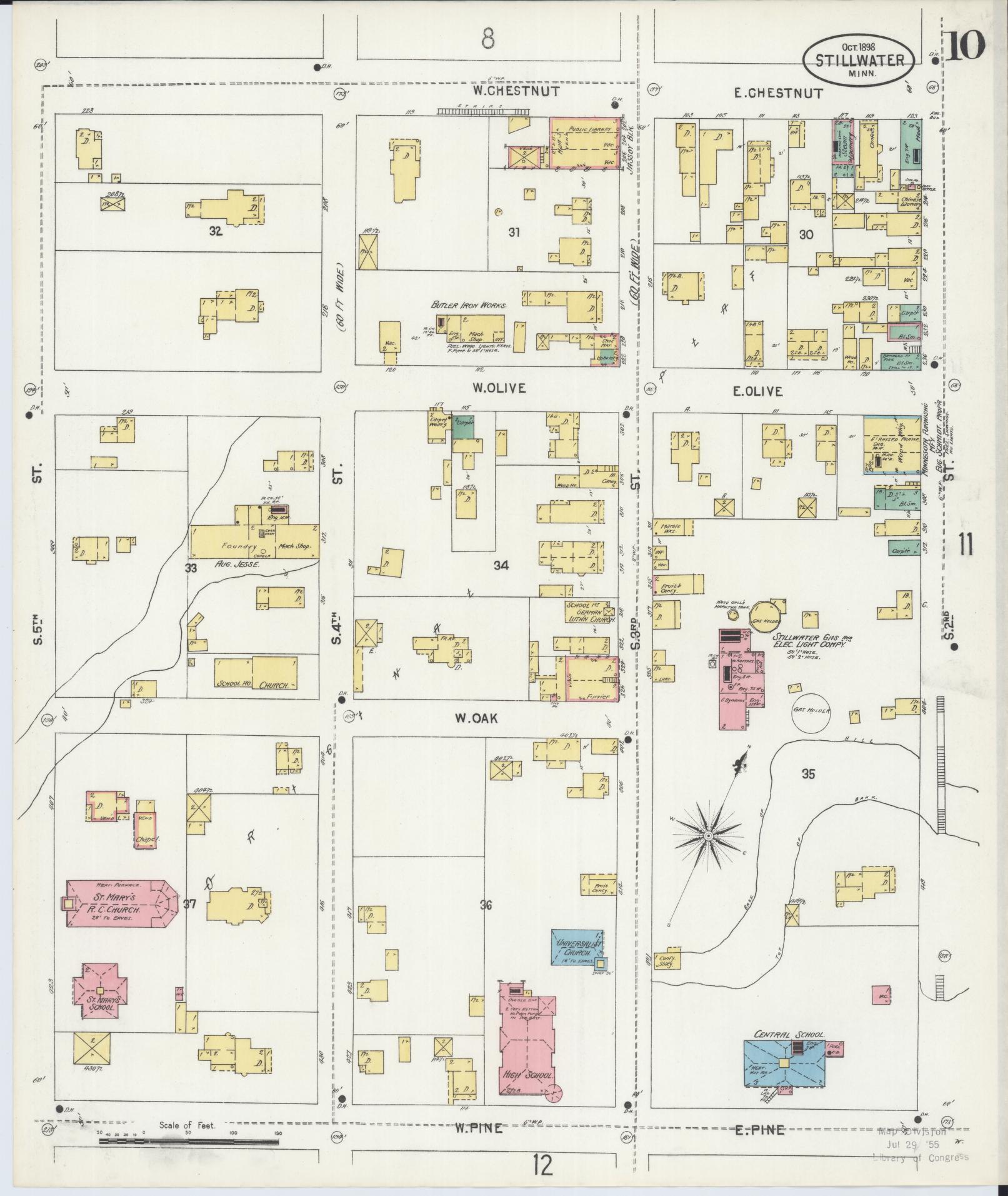 Sanborn Fire Insurance Map from Stillwater, Washington County, Minnesota (1898), Sheet #0010 - Historic Sanborn Fire Insurance Map Print, vintage old map wall art, antique decor, genealogy gift, Minnesota Minnesota map