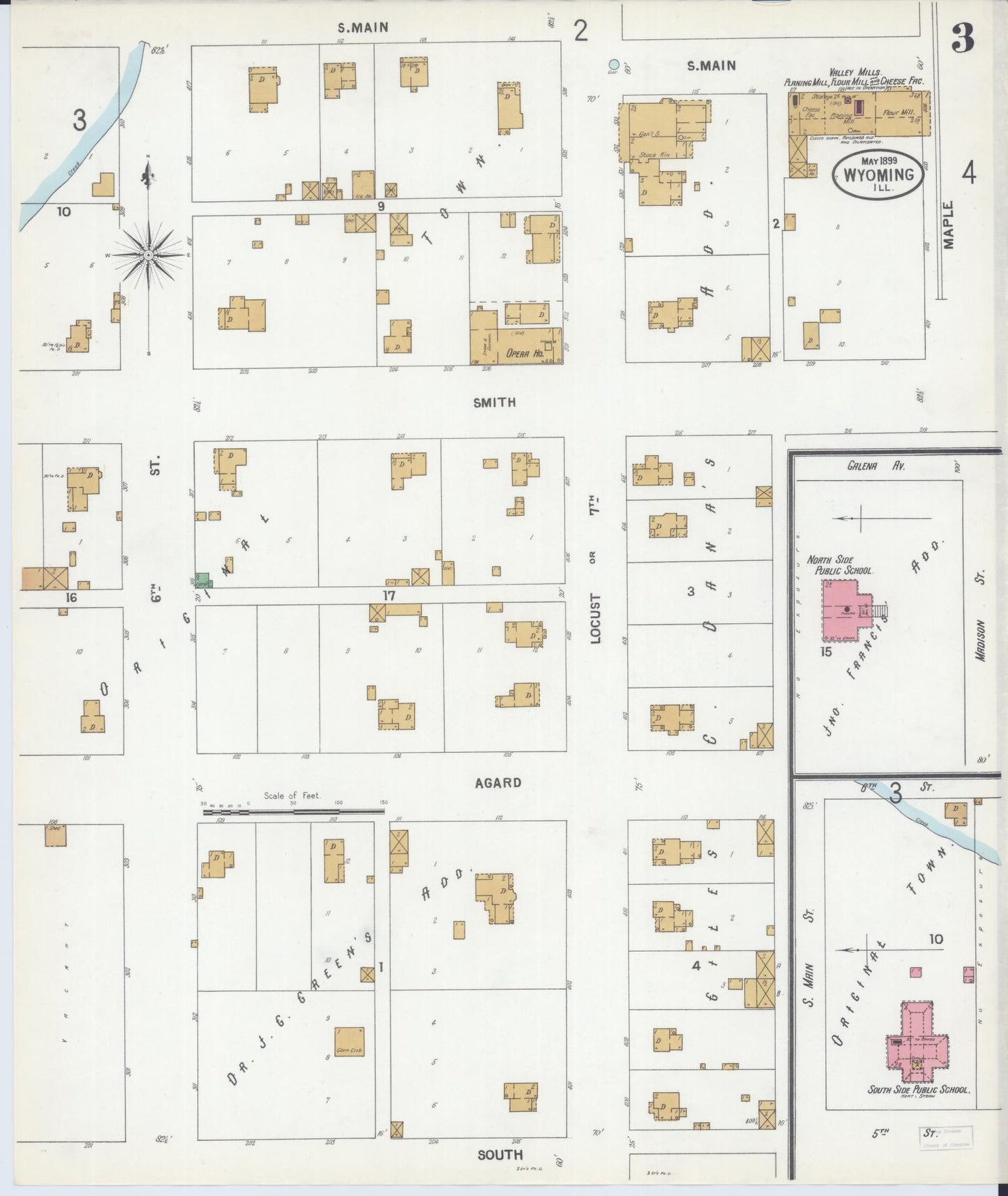 Sanborn Fire Insurance Map from Wyoming, Stark County, Illinois (1899), Sheet #0003 - Complete Map Set gallery image, historic Sanborn map, vintage wall art, Illinois Illinois