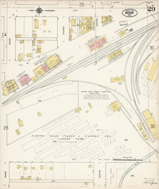 Sanborn Fire Insurance Map from Baker, Baker County, Oregon (1911), Sheet #0029 - Historic Sanborn Fire Insurance Map Print, vintage old map wall art, antique decor, genealogy gift, Oregon Oregon map