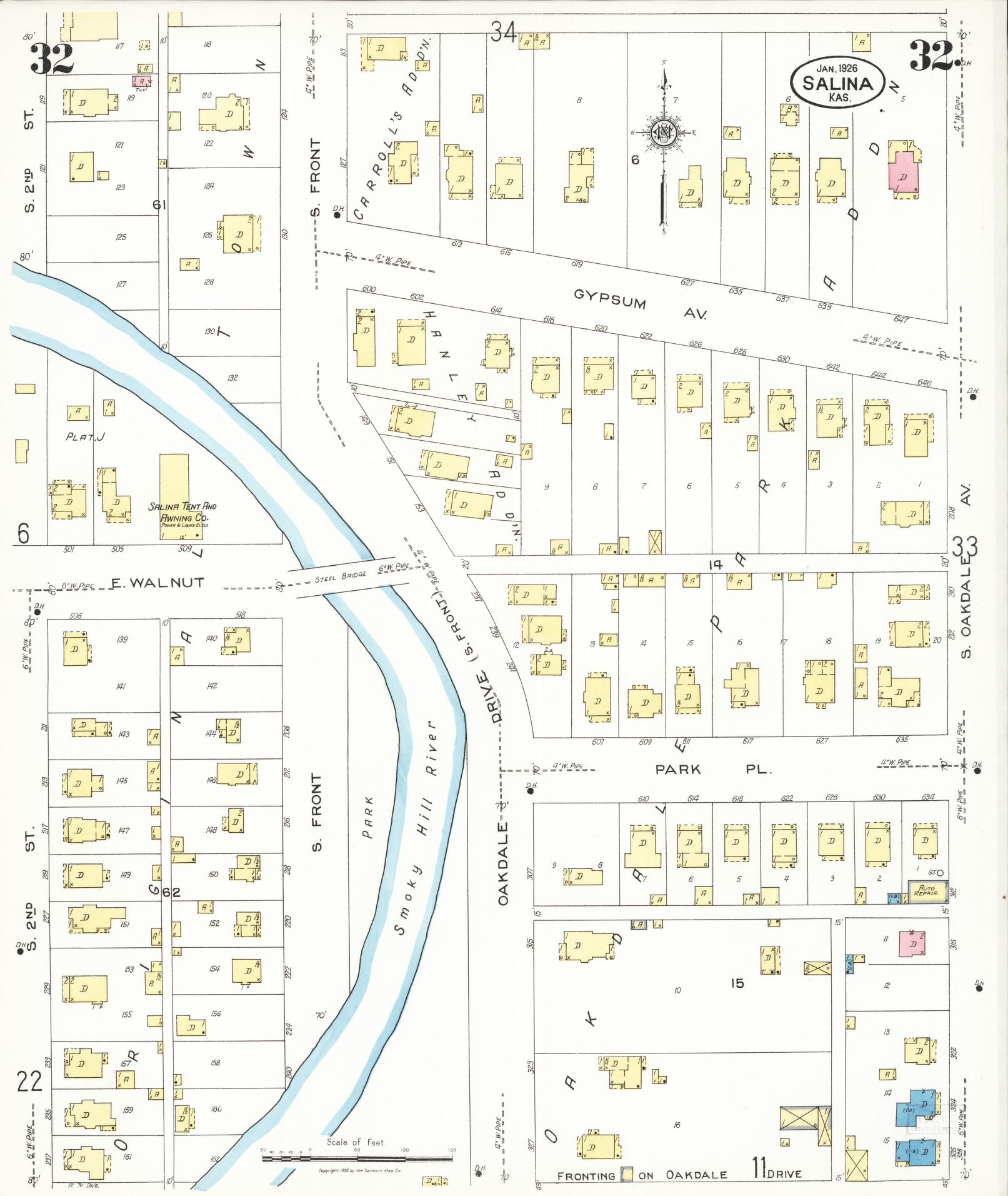 Sanborn Fire Insurance Map from Salina, Saline County, Kansas (1926), Sheet #0032 - Complete Map Set gallery image, historic Sanborn map, vintage wall art, Kansas Kansas
