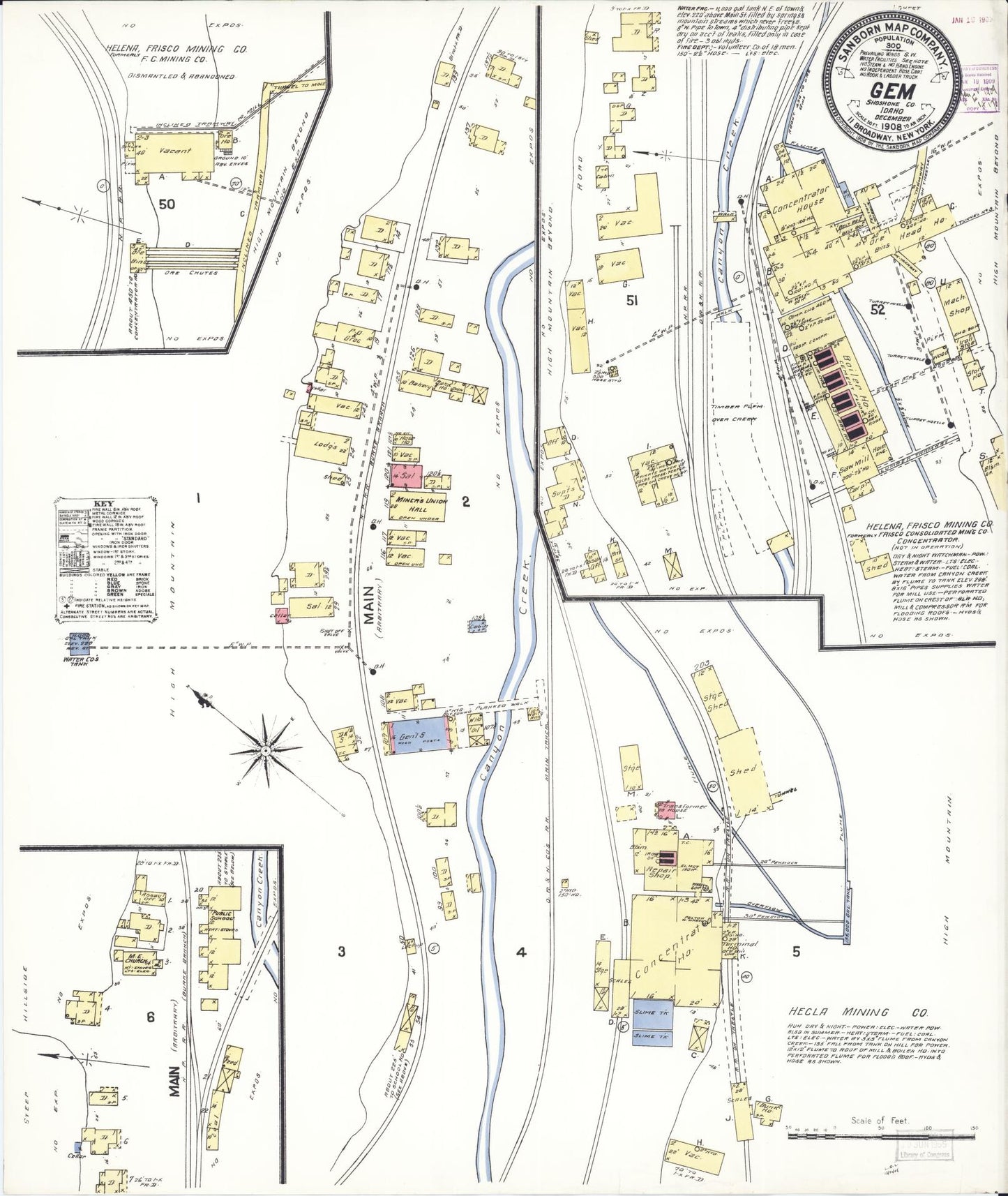 Sanborn Fire Insurance Map from Gem, Shoshone County, Idaho (1908), Sheet #0001 - Historic Sanborn Fire Insurance Map Print, vintage old map wall art, antique decor, genealogy gift, Idaho Idaho map