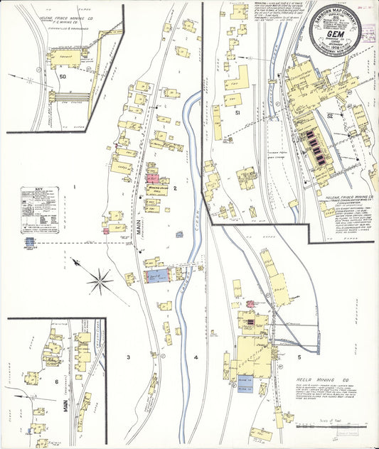 Sanborn Fire Insurance Map from Gem, Shoshone County, Idaho (1908), Sheet #0001 - Historic Sanborn Fire Insurance Map Print, vintage old map wall art, antique decor, genealogy gift, Idaho Idaho map