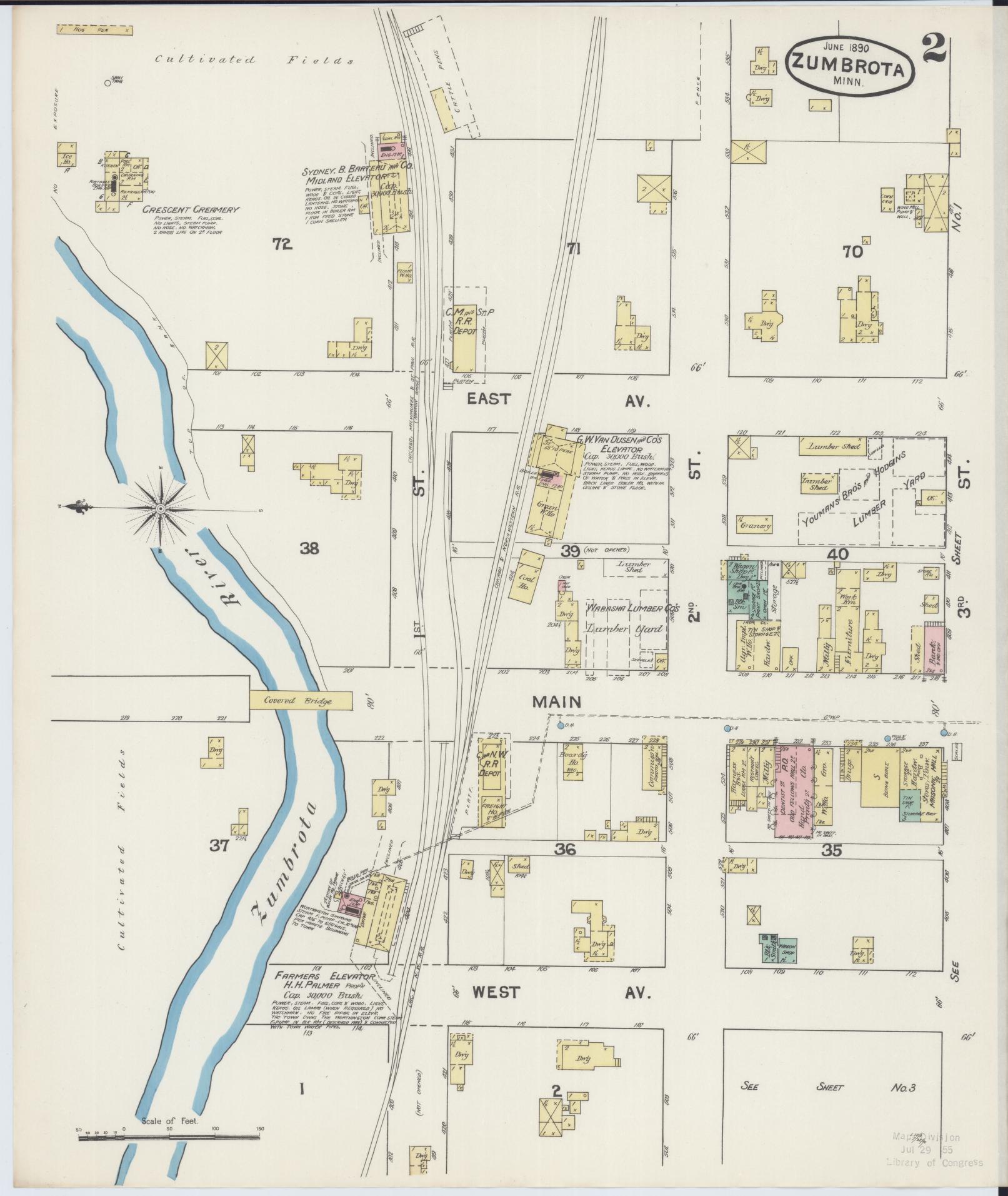 Sanborn Fire Insurance Map from Zumbrota, Goodhue County, Minnesota (1890), Sheet #0002 - Complete Map Set gallery image, historic Sanborn map, vintage wall art, Minnesota Minnesota