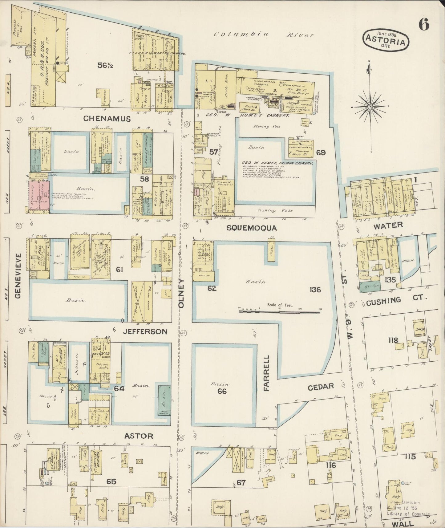Sanborn Fire Insurance Map from Astoria, Clatsop County, Oregon (1888), Sheet #0006 - Complete Map Set gallery image, historic Sanborn map, vintage wall art, Oregon Oregon
