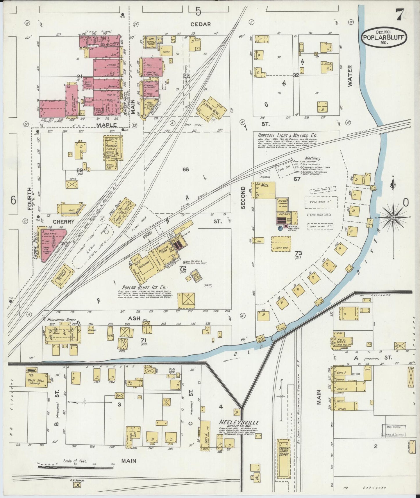 Sanborn Fire Insurance Map from Poplar Bluff, Butler County, Missouri (1901), Sheet #0007 - Historic Sanborn Fire Insurance Map Print, vintage old map wall art, antique decor, genealogy gift, Missouri Missouri map