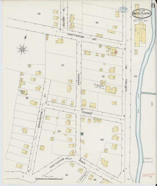 Sanborn Fire Insurance Map from White Plains, Westchester County, New York (1894), Sheet #0008 - Historic Sanborn Fire Insurance Map Print, vintage old map wall art, antique decor, genealogy gift, New York New York map