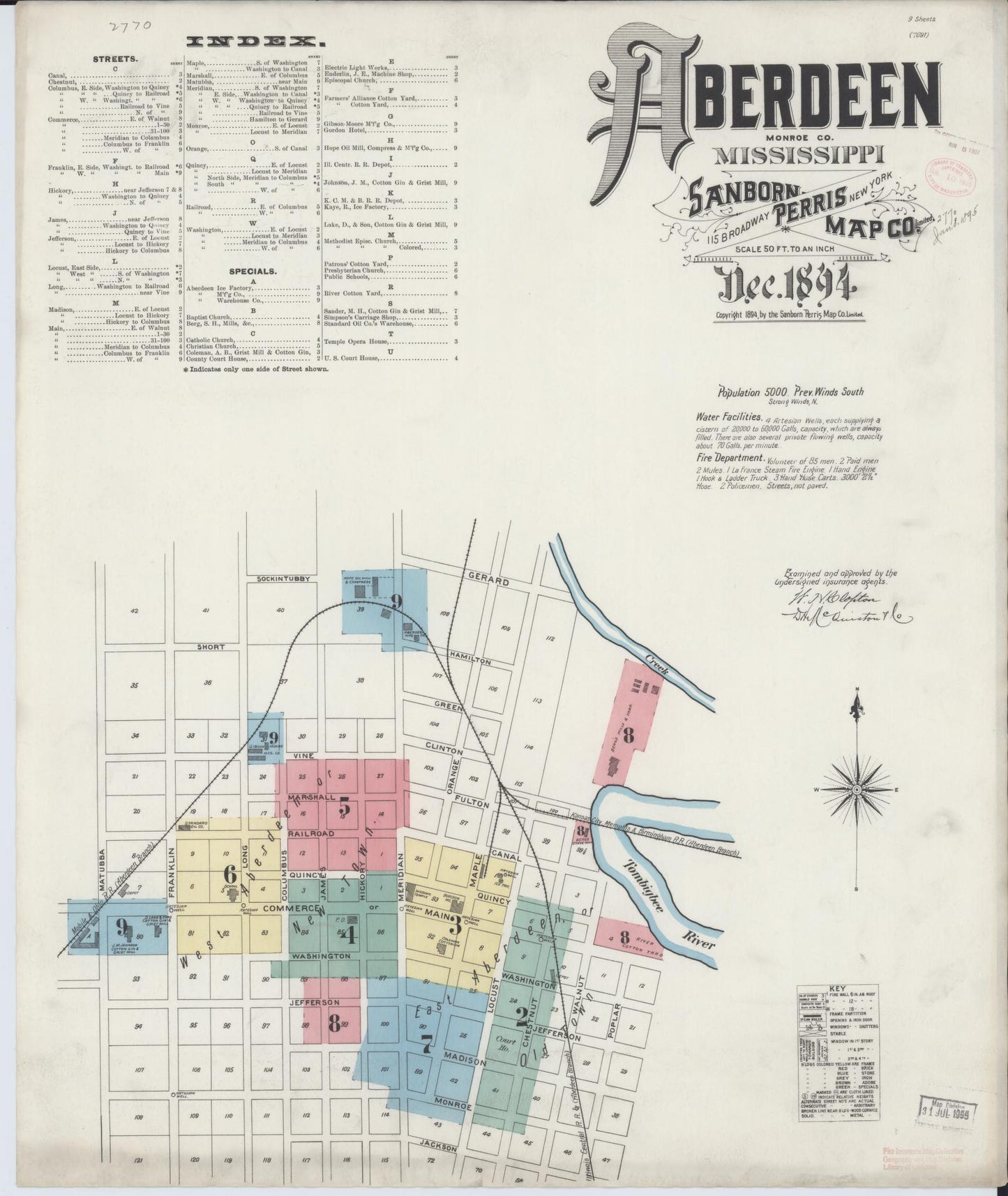 Sanborn Fire Insurance Map from Aberdeen, Monroe County, Mississippi (1894), Sheet #0001 - Complete Map Set gallery image, historic Sanborn map, vintage wall art, Mississippi Mississippi