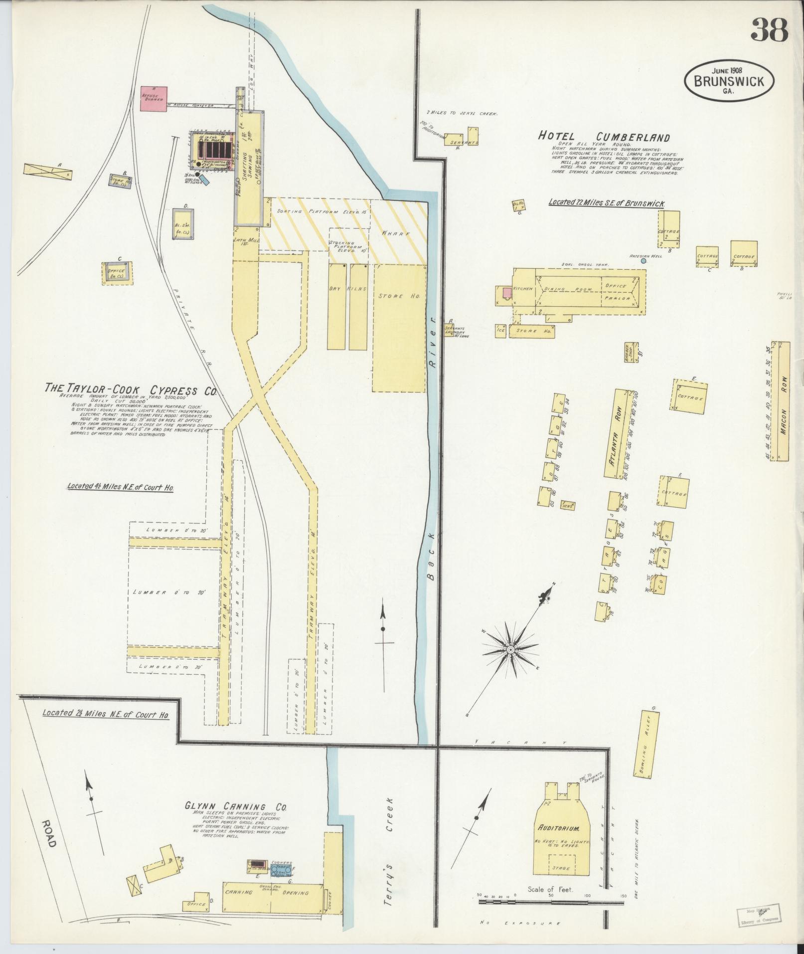 Sanborn Fire Insurance Map from Brunswick, Glynn County, Georgia (1908), Sheet #0038 - Historic Sanborn Fire Insurance Map Print, vintage old map wall art, antique decor, genealogy gift, Georgia Georgia map