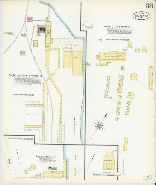 Sanborn Fire Insurance Map from Brunswick, Glynn County, Georgia (1908), Sheet #0038 - Historic Sanborn Fire Insurance Map Print, vintage old map wall art, antique decor, genealogy gift, Georgia Georgia map