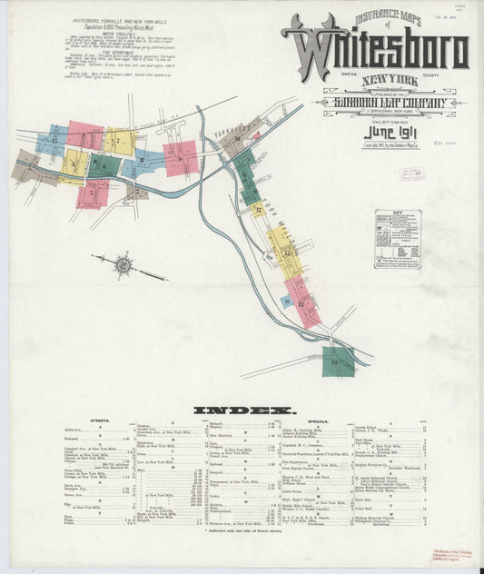 Sanborn Fire Insurance Map from Whitesboro, Oneida County, New York (1911), Sheet #0001 - Historic Sanborn Fire Insurance Map Print, vintage old map wall art, antique decor, genealogy gift, New York New York map