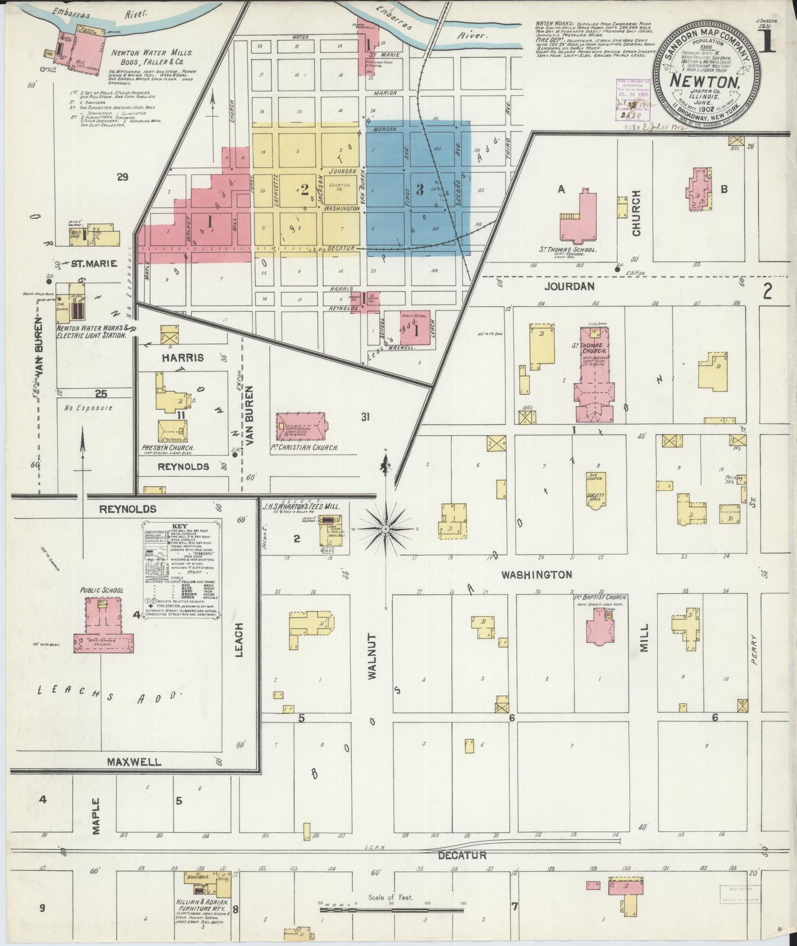 Sanborn Fire Insurance Map from Newton, Jasper County, Illinois (1902), Sheet #0001 - Complete Map Set gallery image, historic Sanborn map, vintage wall art, Illinois Illinois