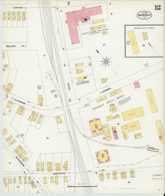 Sanborn Fire Insurance Map from Woodbury, Gloucester County, New Jersey (1902), Sheet #0012 - Historic Sanborn Fire Insurance Map Print, vintage old map wall art, antique decor, genealogy gift, New Jersey New Jersey map