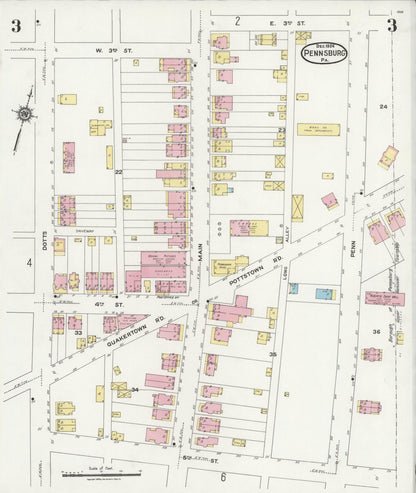 Sanborn Fire Insurance Map from Pennsburg, Montgomery County, Pennsylvania (1924), Sheet #0003 - Historic Sanborn Fire Insurance Map Print, vintage old map wall art, antique decor, genealogy gift, Pennsylvania Pennsylvania map