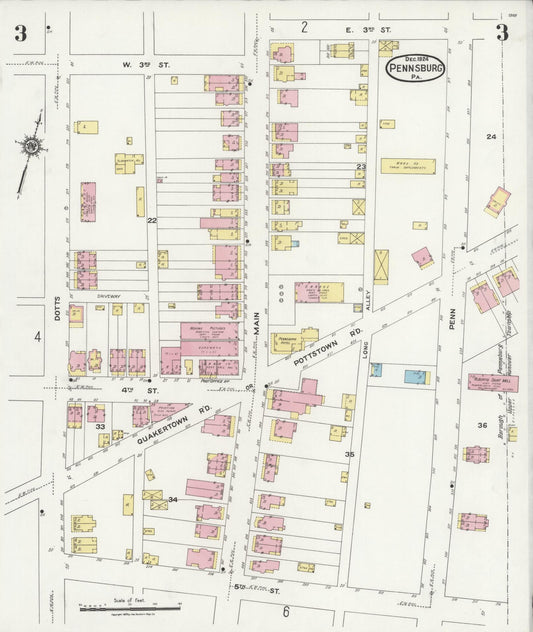 Sanborn Fire Insurance Map from Pennsburg, Montgomery County, Pennsylvania (1924), Sheet #0003 - Historic Sanborn Fire Insurance Map Print, vintage old map wall art, antique decor, genealogy gift, Pennsylvania Pennsylvania map