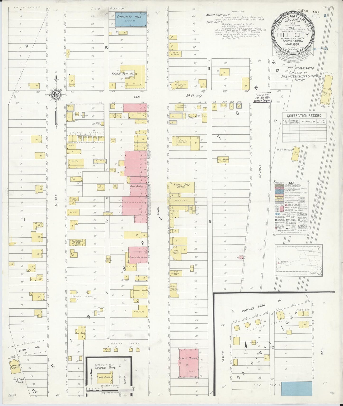 Sanborn Fire Insurance Map from Hill City, Pennington County, South Dakota (1939), Sheet #0001 - Historic Sanborn Fire Insurance Map Print, vintage old map wall art, antique decor, genealogy gift, South Dakota South Dakota map