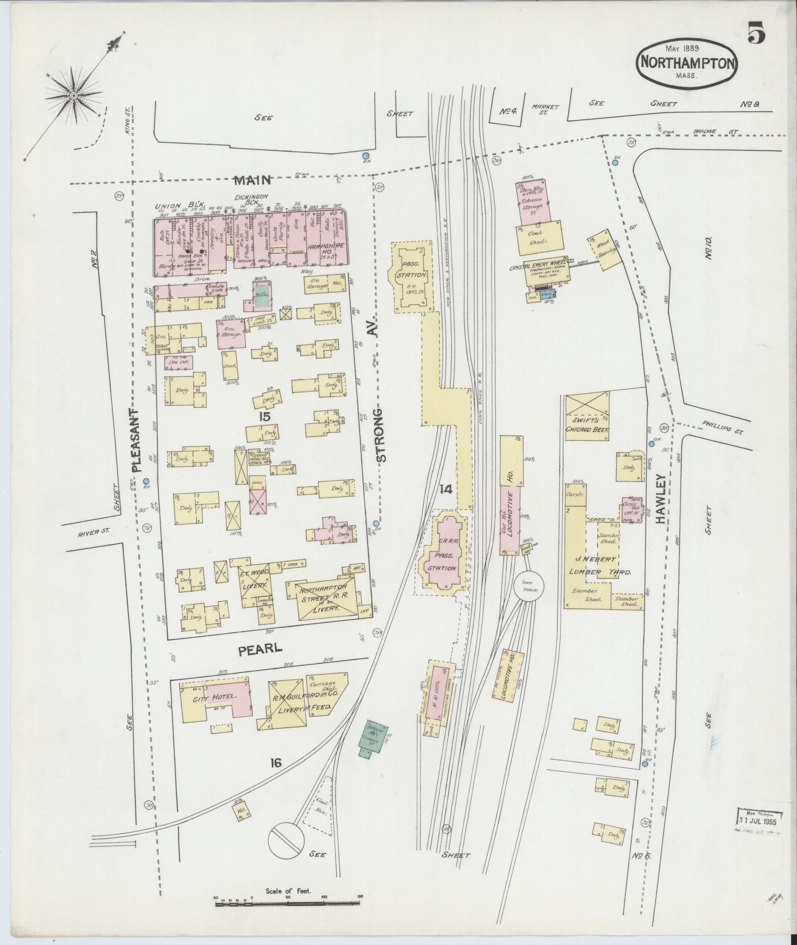 Sanborn Fire Insurance Map from Northampton, Hampshire County, Massachusetts (1889), Sheet #0005 - Complete Map Set gallery image, historic Sanborn map, vintage wall art, Massachusetts Massachusetts