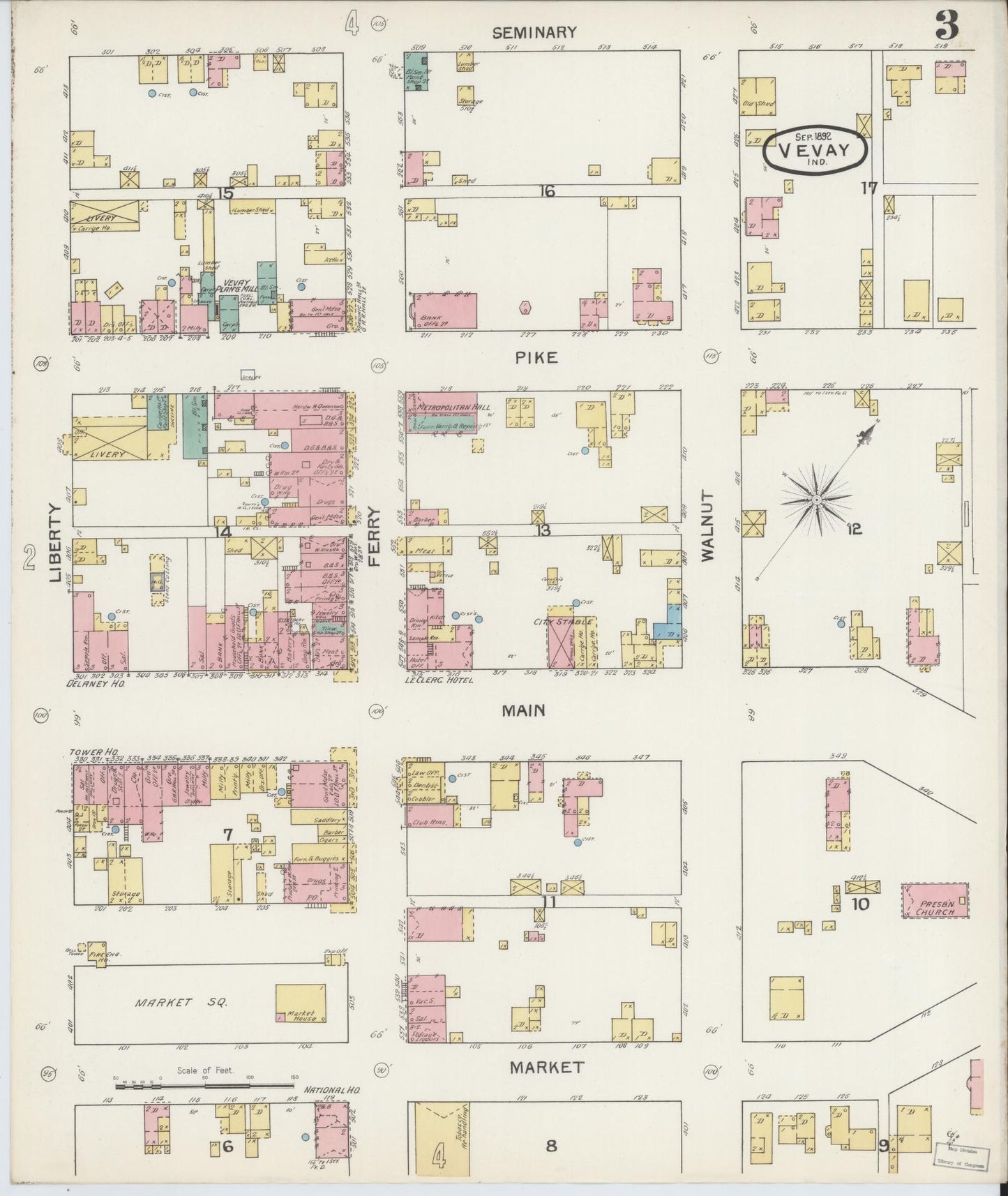 Sanborn Fire Insurance Map from Vevay, Switzerland County, Indiana (1892), Sheet #0003 - Complete Map Set gallery image, historic Sanborn map, vintage wall art, Indiana Indiana