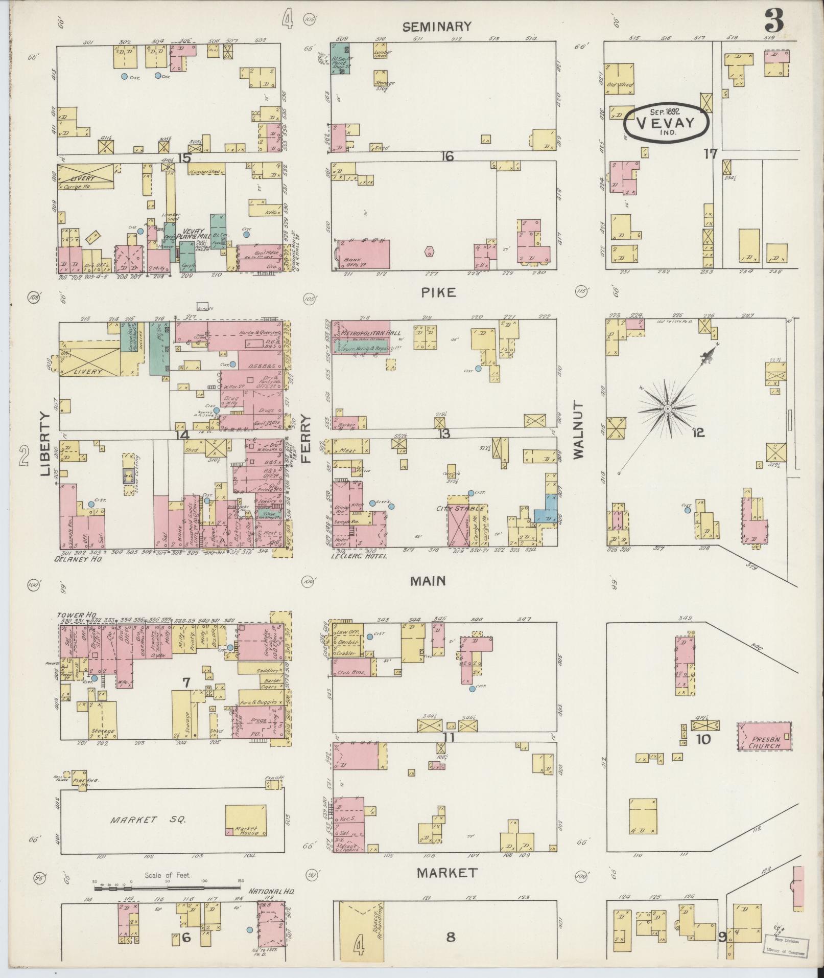 Sanborn Fire Insurance Map from Vevay, Switzerland County, Indiana (1892), Sheet #0003 - Complete Map Set gallery image, historic Sanborn map, vintage wall art, Indiana Indiana