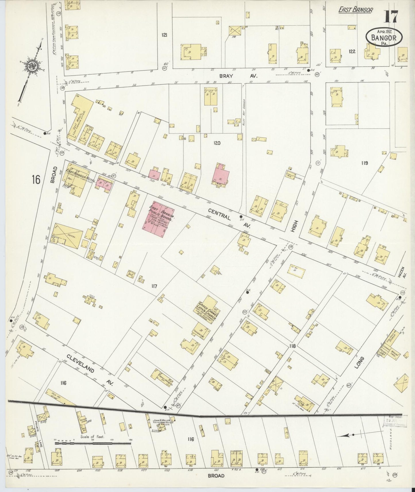 Sanborn Fire Insurance Map from Bangor, Northampton County, Pennsylvania (1912), Sheet #0017 - Historic Sanborn Fire Insurance Map Print, vintage old map wall art, antique decor, genealogy gift, Pennsylvania Pennsylvania map