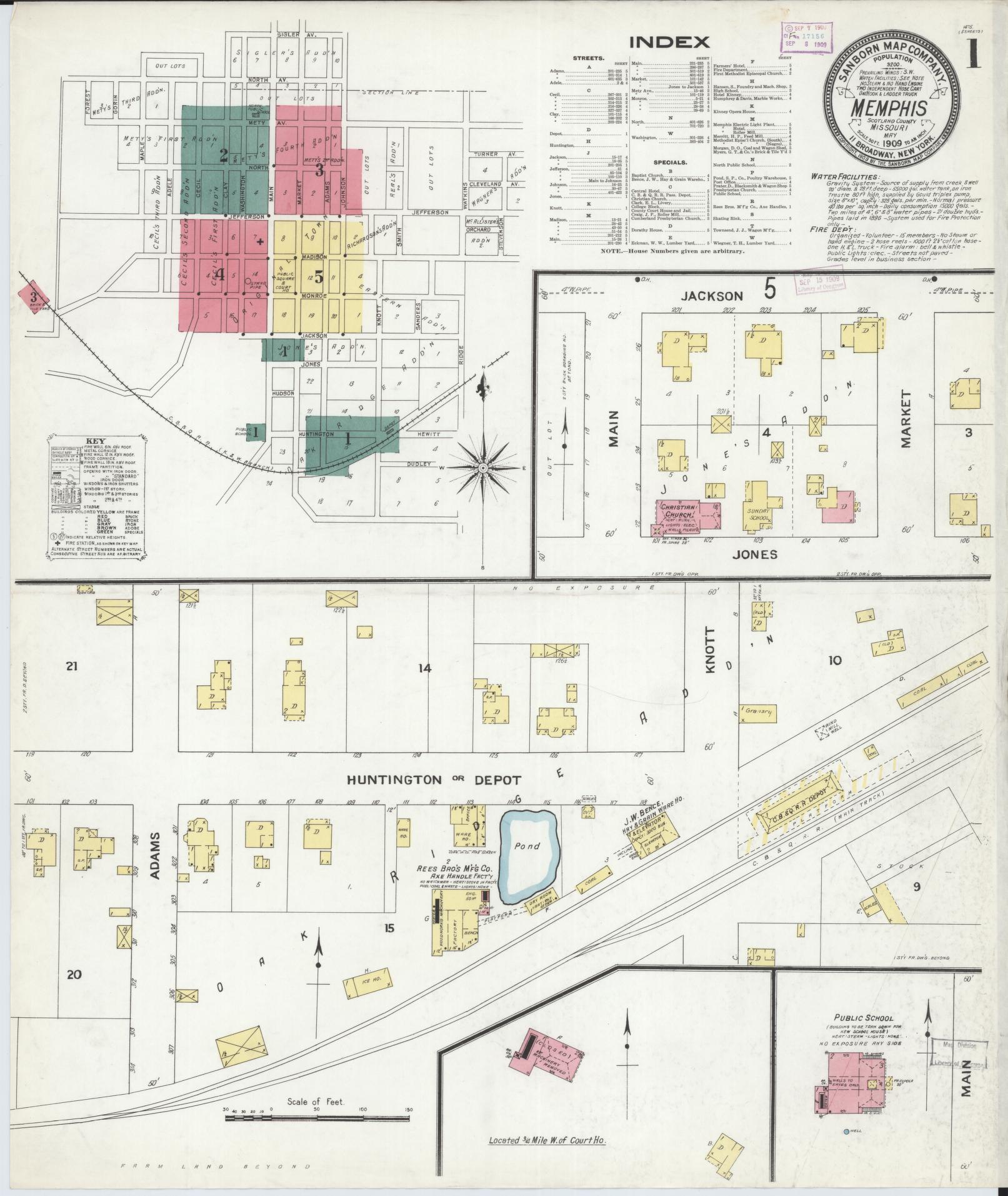 Sanborn Fire Insurance Map from Memphis, Scotland County, Missouri (1909), Sheet #0001 - Complete Map Set gallery image, historic Sanborn map, vintage wall art, Missouri Missouri