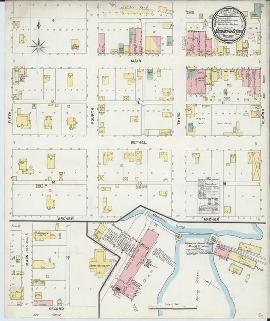 Sanborn Fire Insurance Map from Mammoth Spring, Fulton County, Arkansas (1897), Sheet #0001 - Historic Sanborn Fire Insurance Map Print, vintage old map wall art, antique decor, genealogy gift, Arkansas Arkansas map