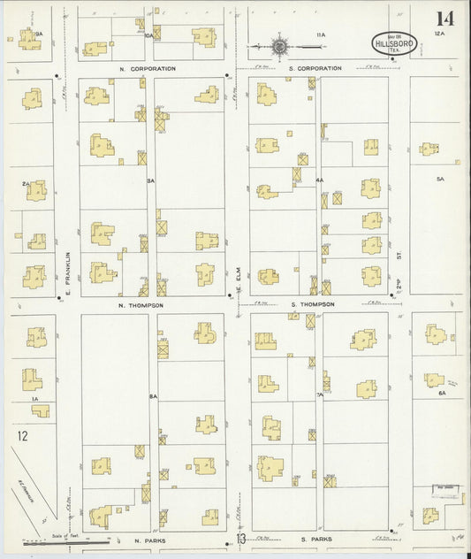 Sanborn Fire Insurance Map from Hillsboro, Hill County, Texas (1911), Sheet #0014 - Historic Sanborn Fire Insurance Map Print, vintage old map wall art, antique decor, genealogy gift, Texas Texas map