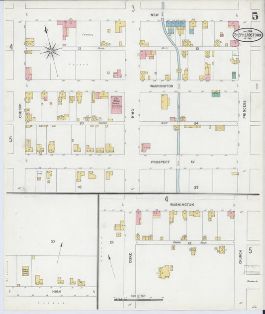 Sanborn Fire Insurance Map from Shepherdstown, Jefferson County, West Virginia (1904), Sheet #0005 - Historic Sanborn Fire Insurance Map Print, vintage old map wall art, antique decor, genealogy gift, West Virginia West Virginia map