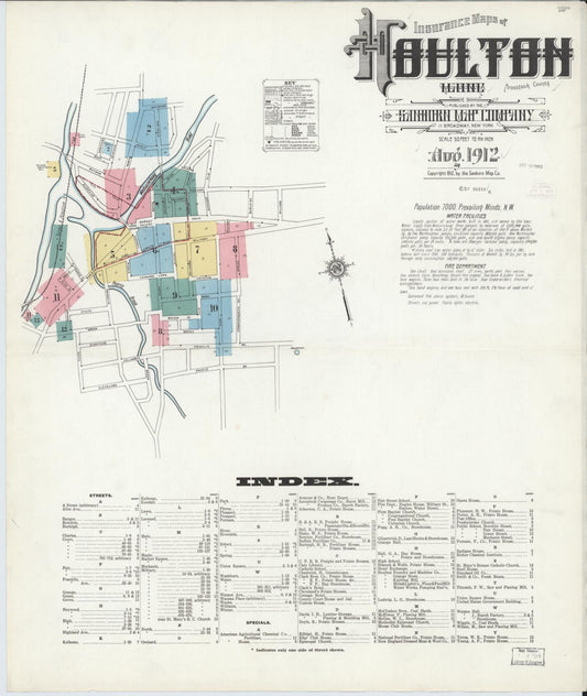 Sanborn Fire Insurance Map from Houlton, Aroostook County, Maine (1912), Sheet #0001 - Historic Sanborn Fire Insurance Map Print, vintage old map wall art, antique decor, genealogy gift, Maine Maine map