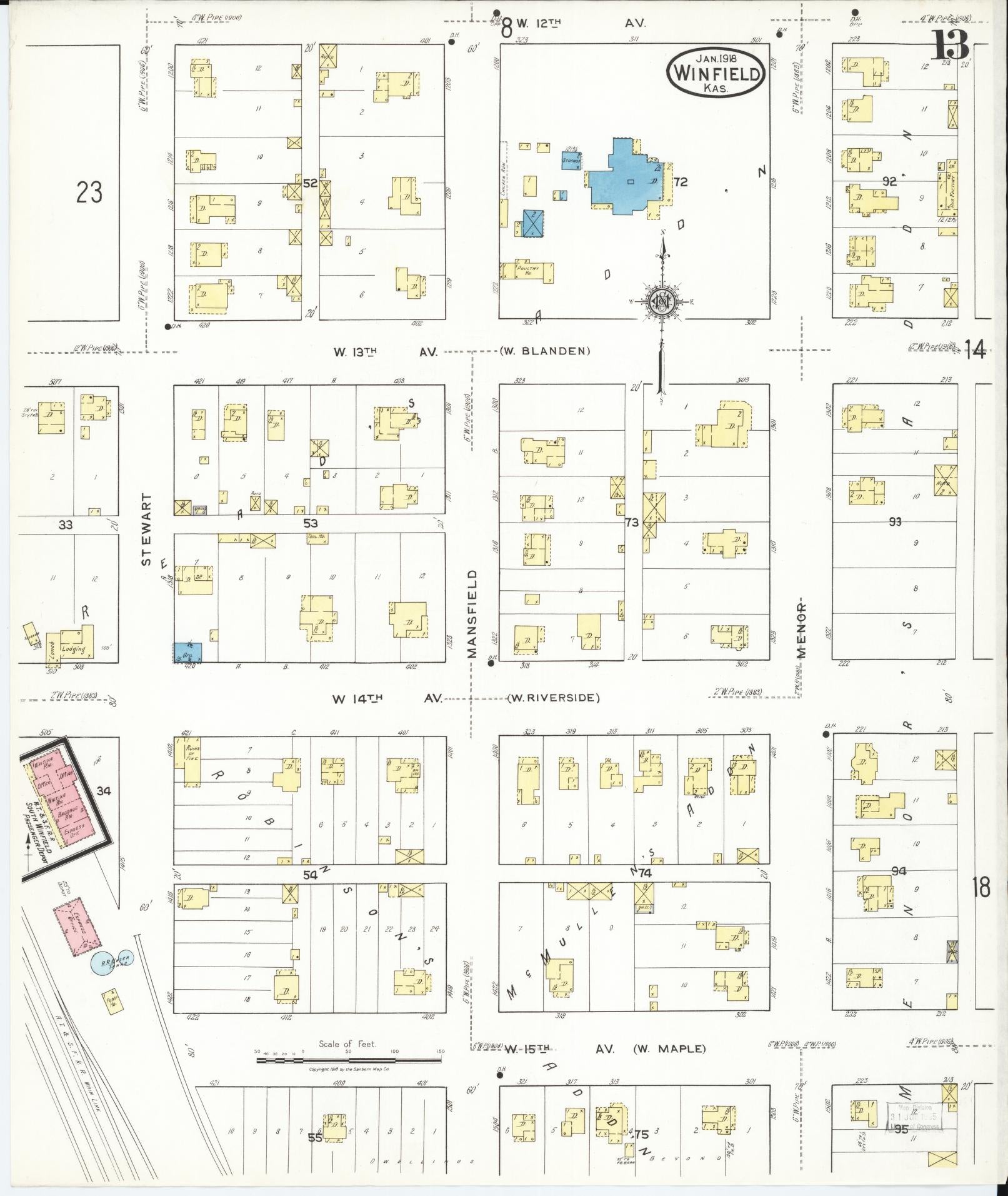 Sanborn Fire Insurance Map from Winfield, Cowley County, Kansas (1918), Sheet #0013 - Complete Map Set gallery image, historic Sanborn map, vintage wall art, Kansas Kansas