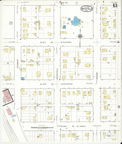 Sanborn Fire Insurance Map from Winfield, Cowley County, Kansas (1918), Sheet #0013 - Complete Map Set gallery image, historic Sanborn map, vintage wall art, Kansas Kansas