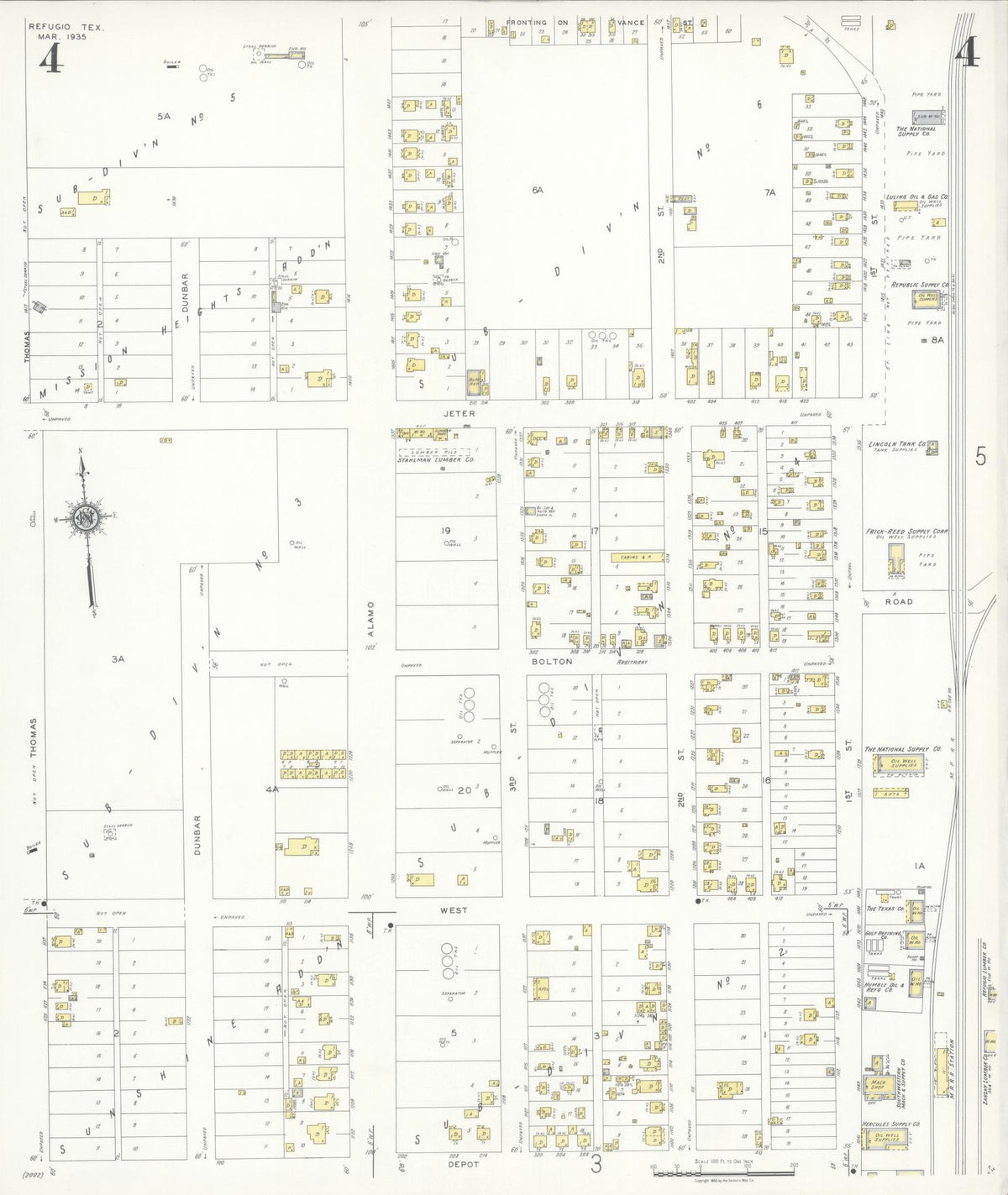 Sanborn Fire Insurance Map from Refugio, Refugio County, Texas (1935), Sheet #0004 - Complete Map Set gallery image, historic Sanborn map, vintage wall art, Texas Texas