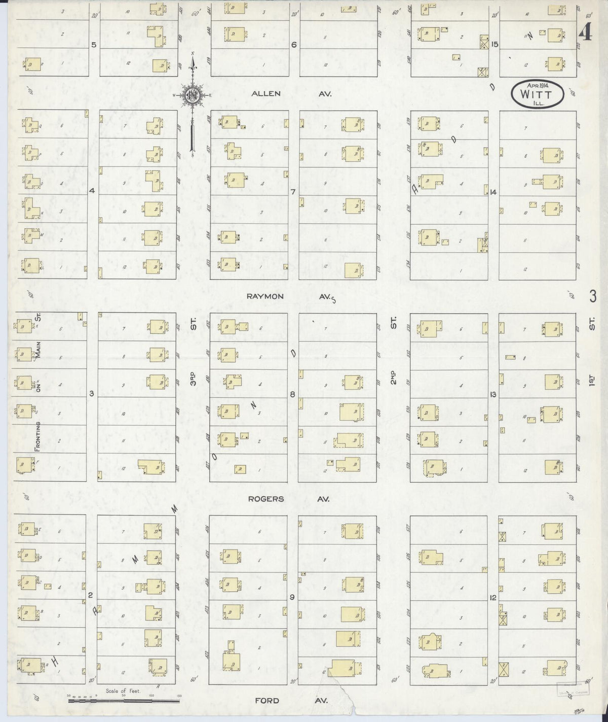 Sanborn Fire Insurance Map from Witt, Montgomery County, Illinois (1914), Sheet #0004 - Historic Sanborn Fire Insurance Map Print, vintage old map wall art, antique decor, genealogy gift, Illinois Illinois map