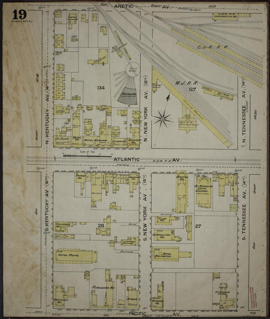 Sanborn Fire Insurance Map from Atlantic City, Atlantic County, New Jersey (1886), Sheet #0019 - Historic Sanborn Fire Insurance Map Print, vintage old map wall art, antique decor, genealogy gift, New Jersey New Jersey map