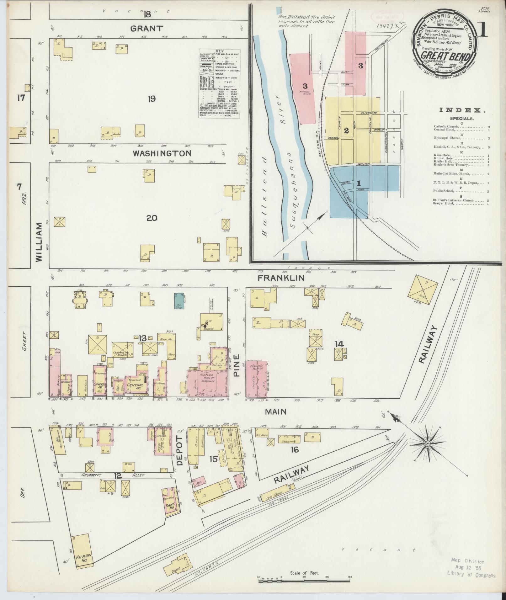 Sanborn Fire Insurance Map from Great Bend, Susquehanna County, Pennsylvania (1892), Sheet #0001 - Historic Sanborn Fire Insurance Map Print, vintage old map wall art, antique decor, genealogy gift, Pennsylvania Pennsylvania map