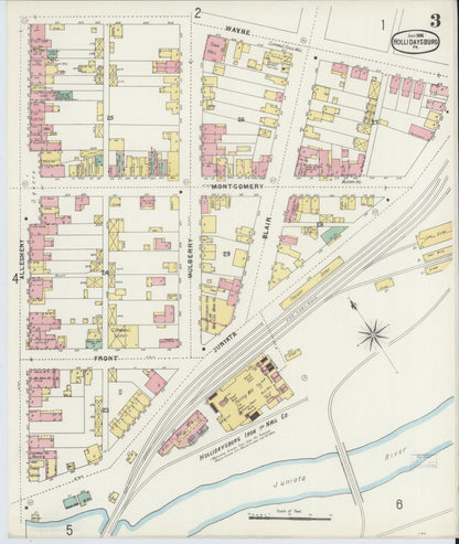 Sanborn Fire Insurance Map from Hollidaysburg, Blair County, Pennsylvania (1896), Sheet #0003 - Historic Sanborn Fire Insurance Map Print, vintage old map wall art, antique decor, genealogy gift, Pennsylvania Pennsylvania map