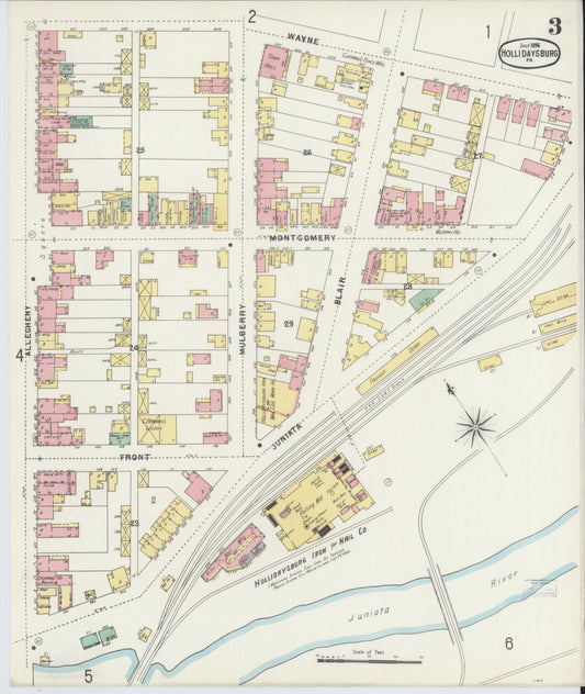 Sanborn Fire Insurance Map from Hollidaysburg, Blair County, Pennsylvania (1896), Sheet #0003 - Historic Sanborn Fire Insurance Map Print, vintage old map wall art, antique decor, genealogy gift, Pennsylvania Pennsylvania map