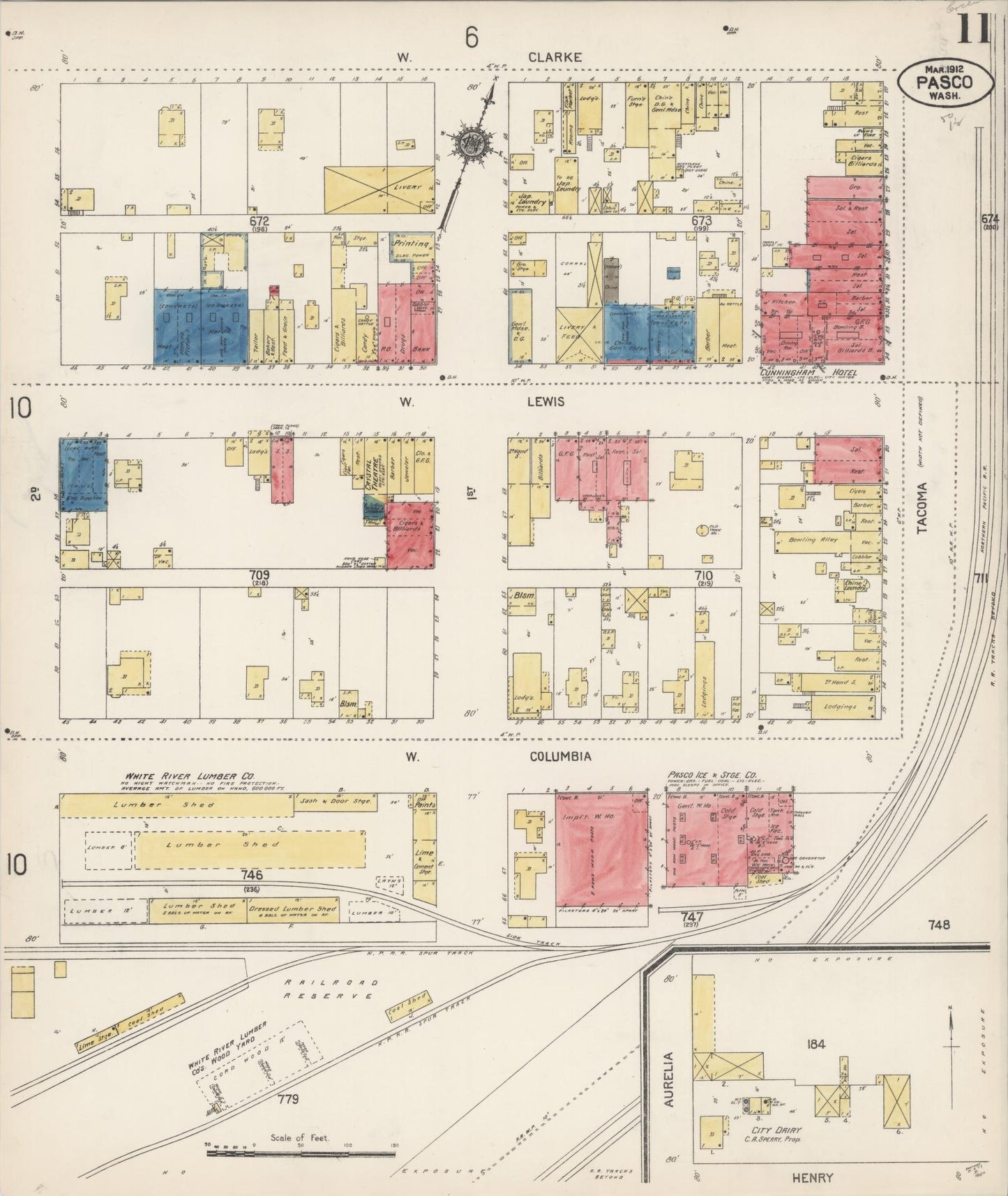 Sanborn Fire Insurance Map from Pasco, Franklin County, Washington (1912), Sheet #0011 - Complete Map Set gallery image, historic Sanborn map, vintage wall art, Washington Washington