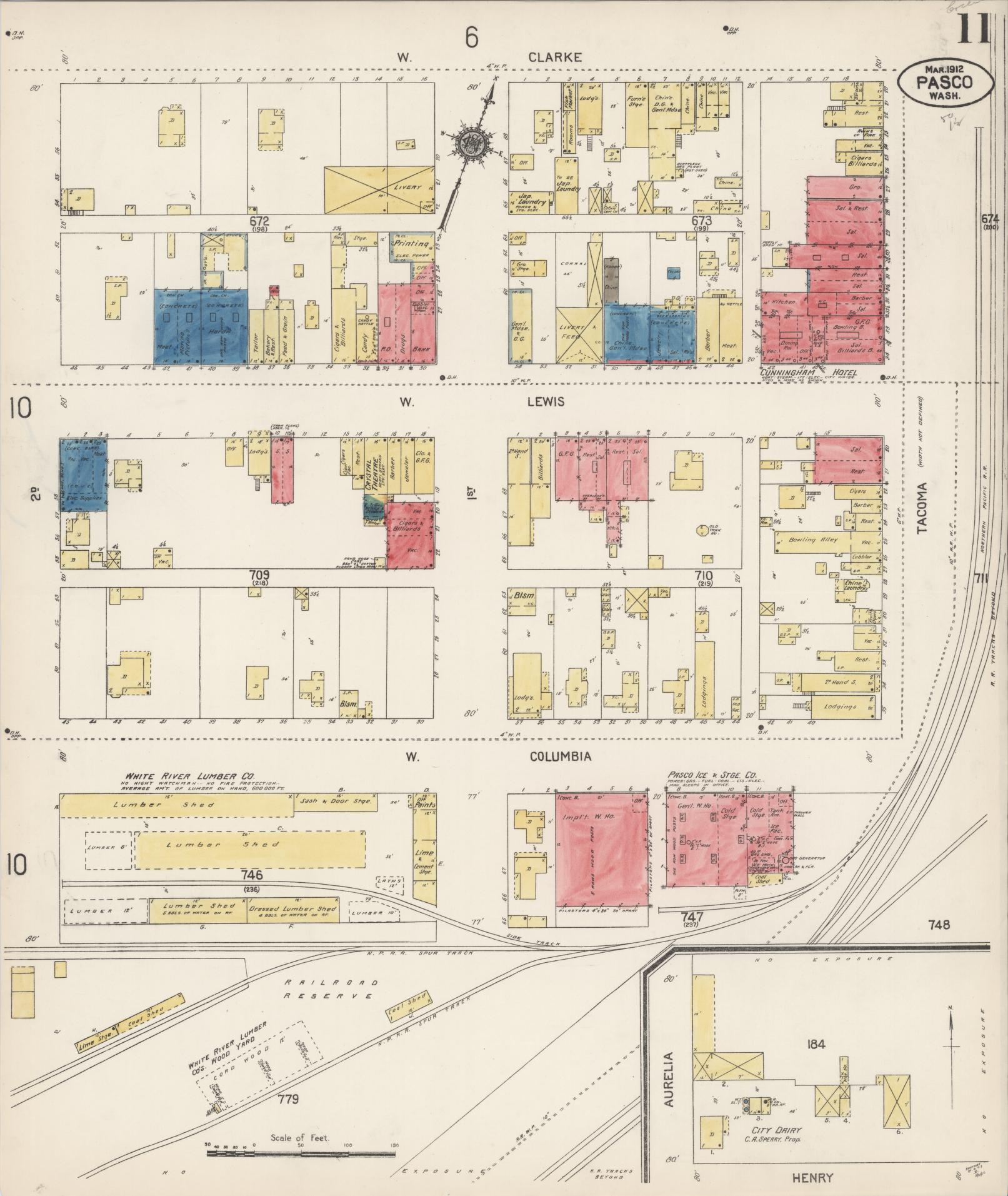 Sanborn Fire Insurance Map from Pasco, Franklin County, Washington (1912), Sheet #0011 - Complete Map Set gallery image, historic Sanborn map, vintage wall art, Washington Washington