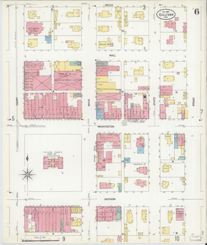 Sanborn Fire Insurance Map from Sullivan, Sullivan County, Indiana (1907), Sheet #0006 - Historic Sanborn Fire Insurance Map Print, vintage old map wall art, antique decor, genealogy gift, Indiana Indiana map