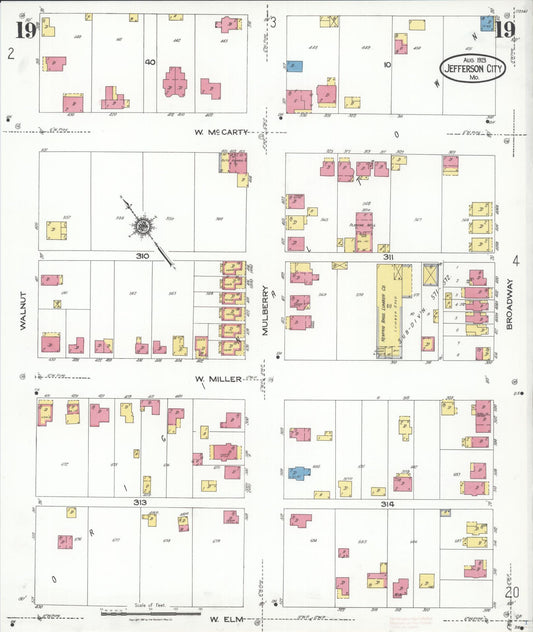Sanborn Fire Insurance Map from Jefferson City, Cole County, Missouri (1923), Sheet #0019 - Historic Sanborn Fire Insurance Map Print, vintage old map wall art, antique decor, genealogy gift, Missouri Missouri map