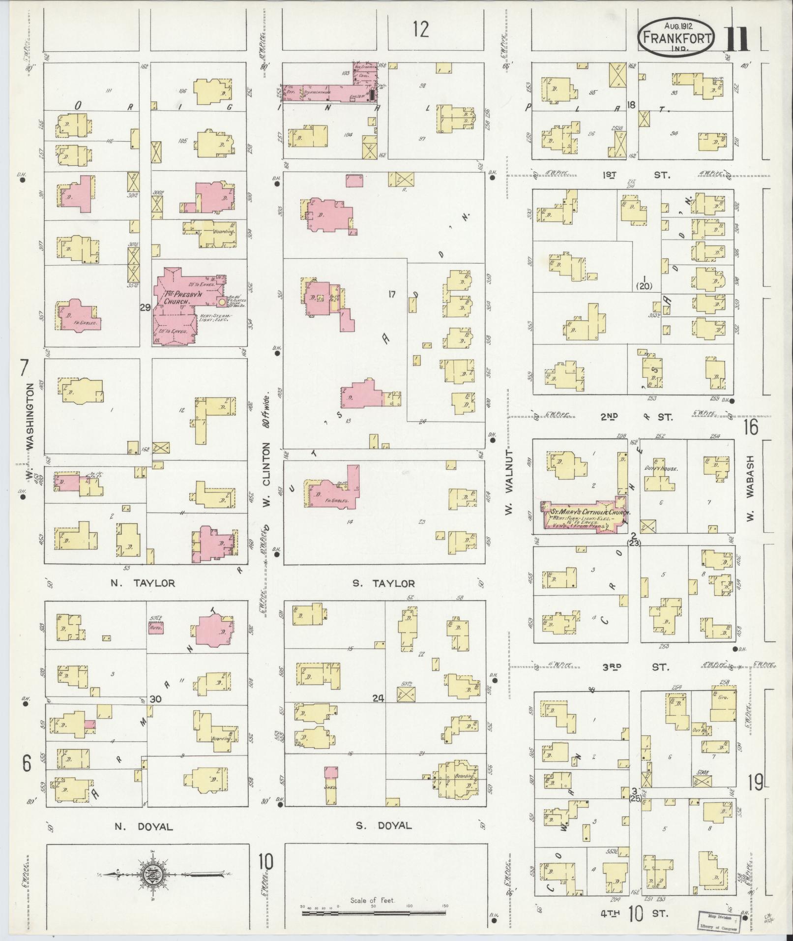 Sanborn Fire Insurance Map from Frankfort, Clinton County, Indiana (1912), Sheet #0011 - Complete Map Set gallery image, historic Sanborn map, vintage wall art, Indiana Indiana