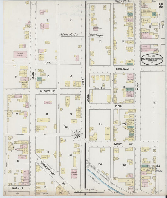 Sanborn Fire Insurance Map from Mansfield Borough, Allegheny County, Pennsylvania (1889), Sheet #0002 - Historic Sanborn Fire Insurance Map Print, vintage old map wall art, antique decor, genealogy gift, Pennsylvania Pennsylvania map