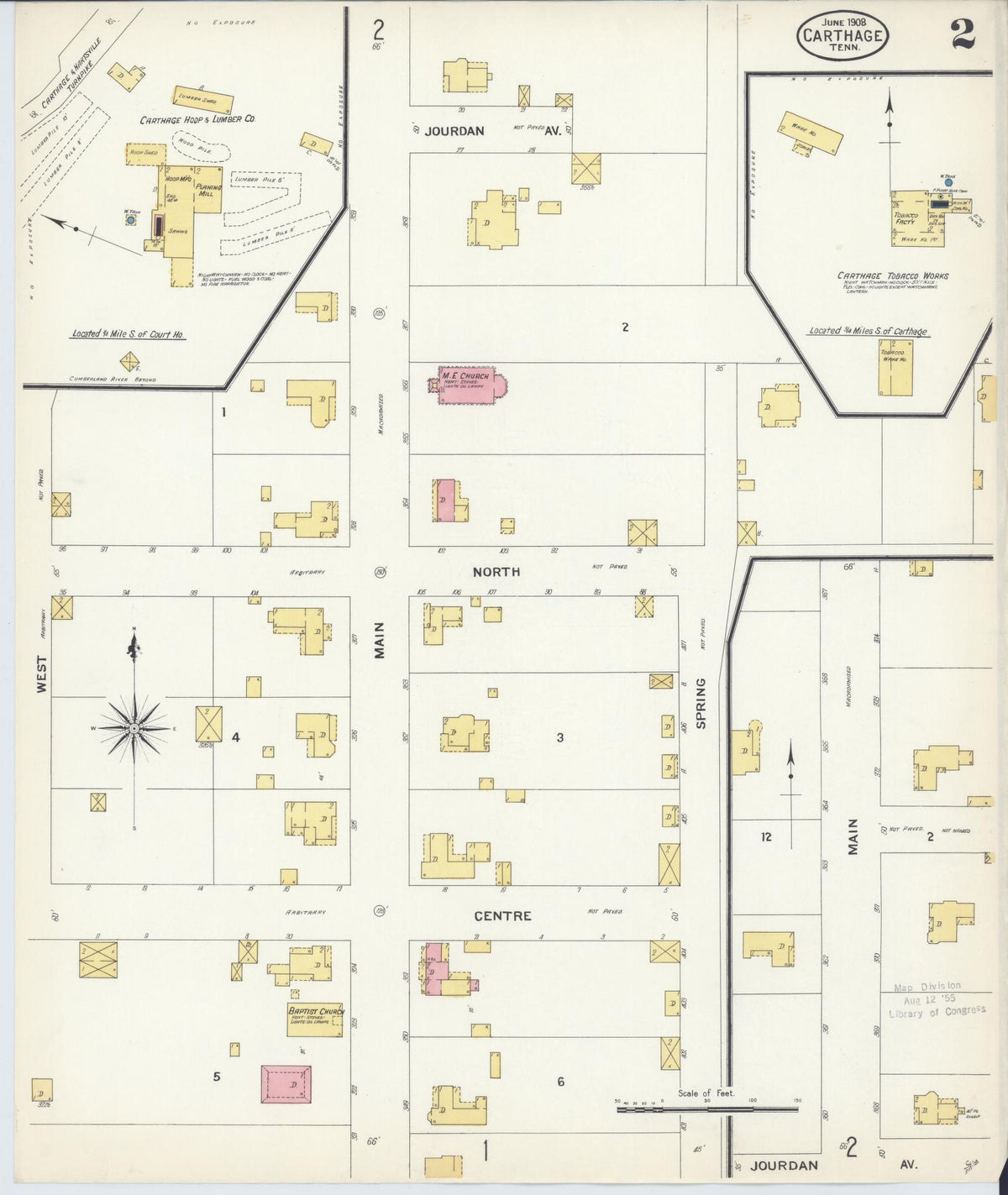 Sanborn Fire Insurance Map from Carthage, Smith County, Tennessee (1908), Sheet #0002 - Complete Map Set gallery image, historic Sanborn map, vintage wall art, Tennessee Tennessee