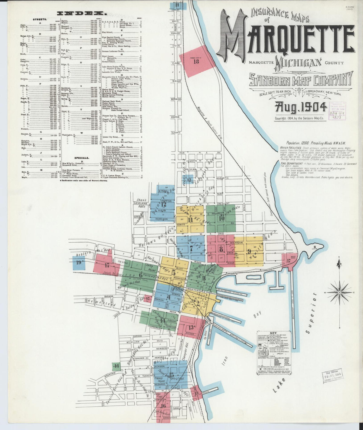 Sanborn Fire Insurance Map from Marquette, Marquette County, Michigan (1904), Sheet #0001 - Historic Sanborn Fire Insurance Map Print, vintage old map wall art, antique decor, genealogy gift, Michigan Michigan map