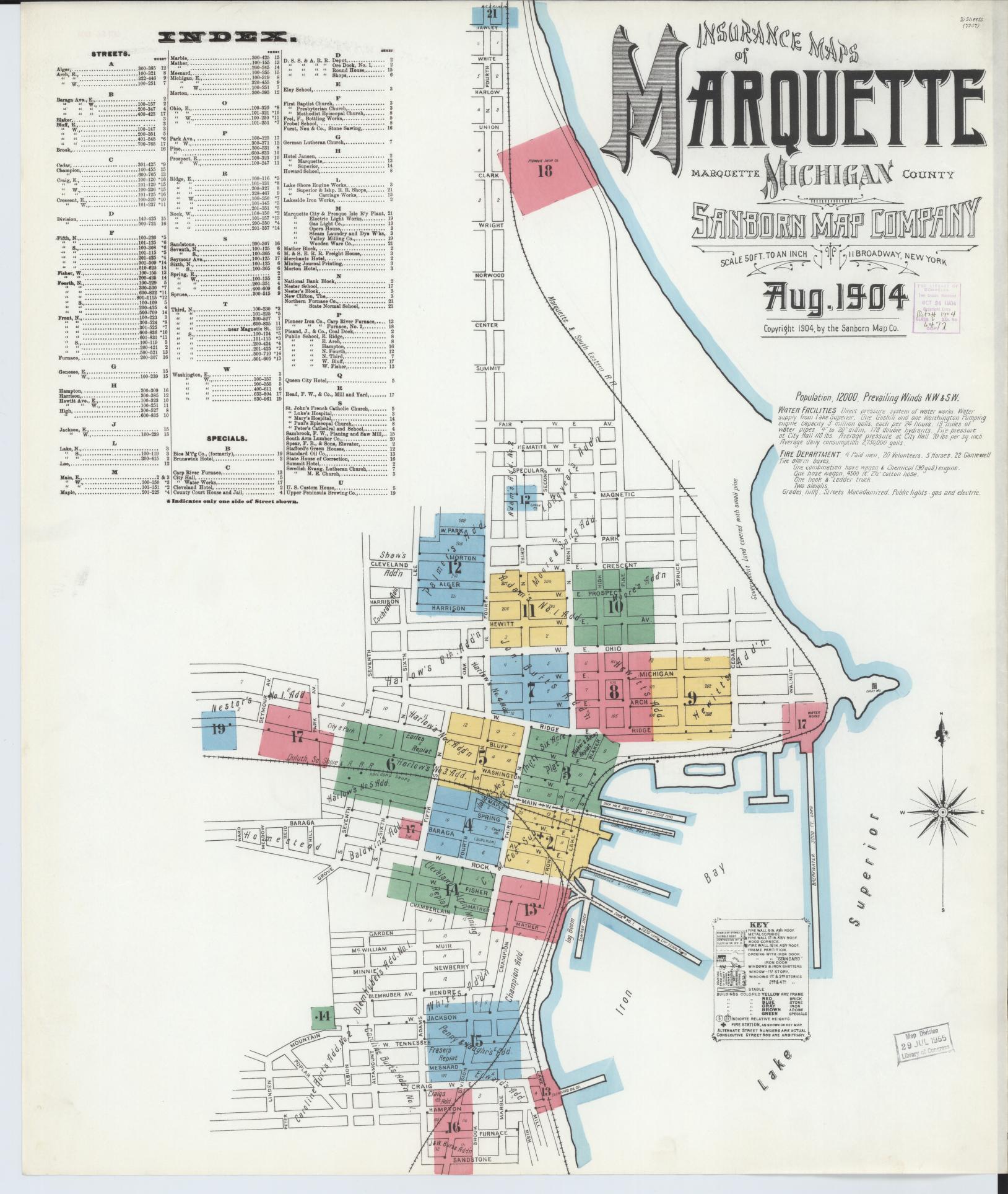 Sanborn Fire Insurance Map from Marquette, Marquette County, Michigan (1904), Sheet #0001 - Historic Sanborn Fire Insurance Map Print, vintage old map wall art, antique decor, genealogy gift, Michigan Michigan map